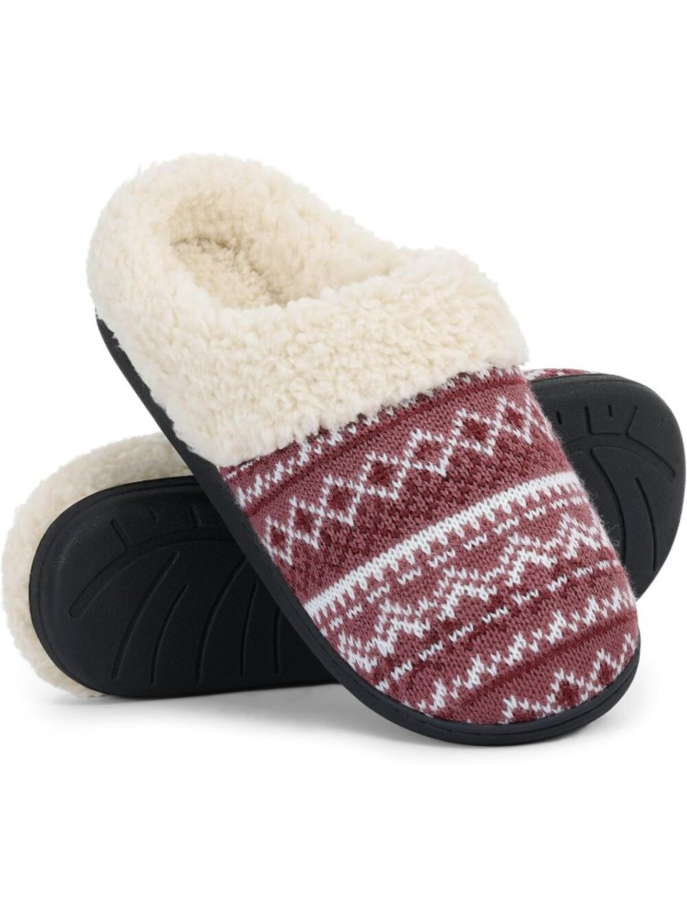 Women's Boho Burgundy Warm Knit Wool Lined Chenille Memory Foam Indoor Slippers